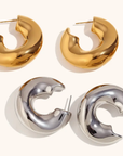 Wave-Puffy Hoop- Steel Earrings- 14K gold or Silver