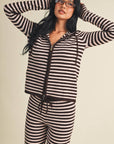 Striped Relaxed Zip Up Knit Sweater Hoodie