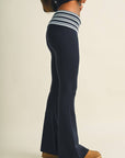 Striped Foldover Flare Knit Sweater Pants