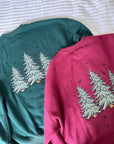 Sparkling Christmas Tree Embroidered Crewneck Sweatshirts