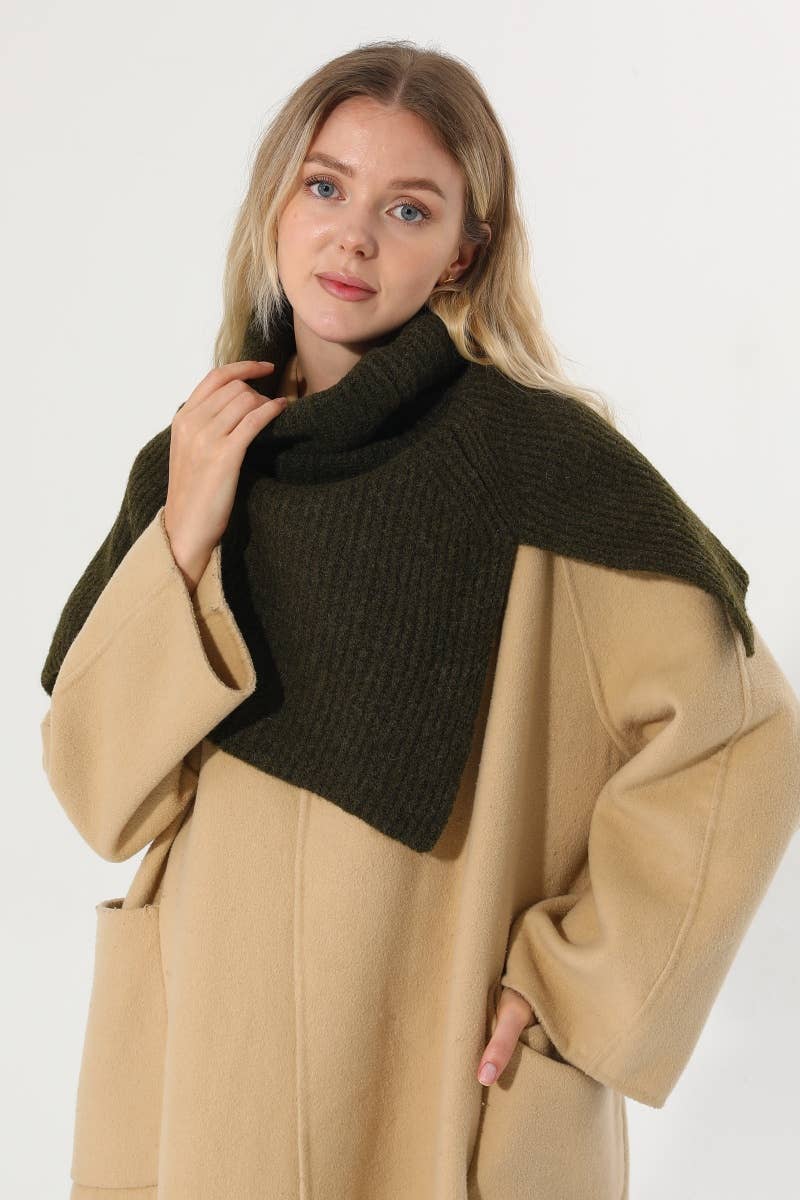 Ribbed Knit Turtleneck Shoulder Wrap Neck Warmer