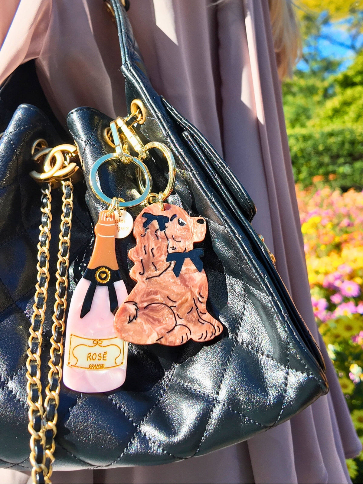 Hand-Painted Rosé Bag Charm + Keychain | Eco-Friendly