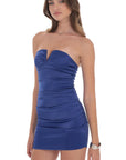 Lucy in the Sky Satin V-Cut Dress in Royal Blue