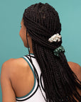 Ruched Satin Scrunchies 5pc Set - Cream, Court Green & Navy Blue