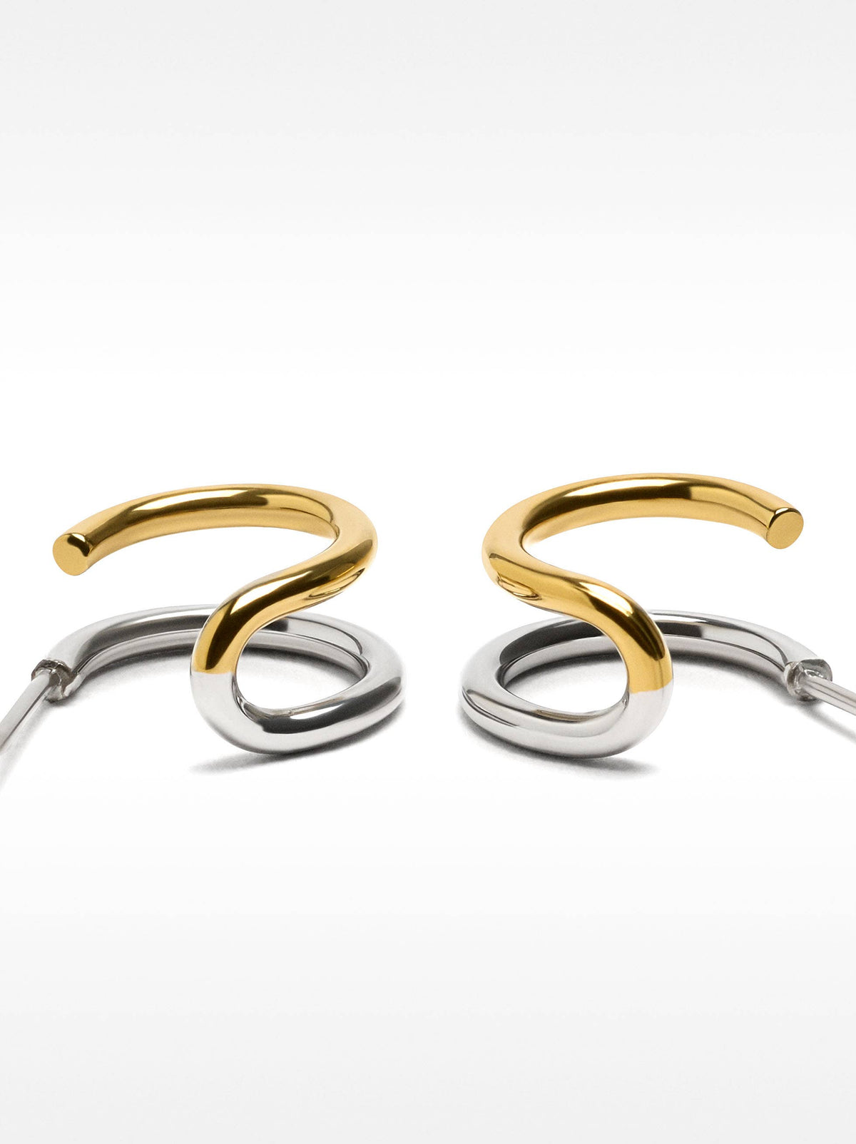 Double Huggie Hoop- TwoTone Steel earrings  18K Gold PVD