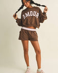 Amour Polka Dot Print Crewneck Crop Sweatshirt