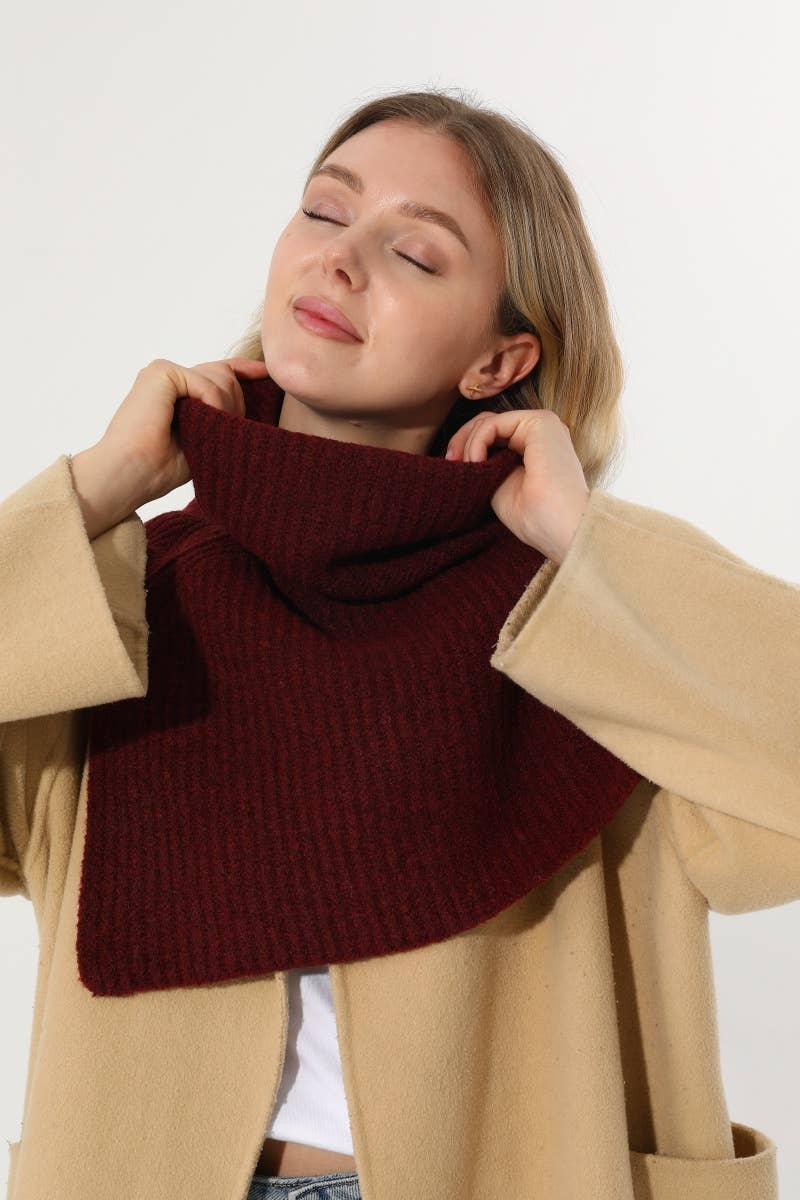Ribbed Knit Turtleneck Shoulder Wrap Neck Warmer
