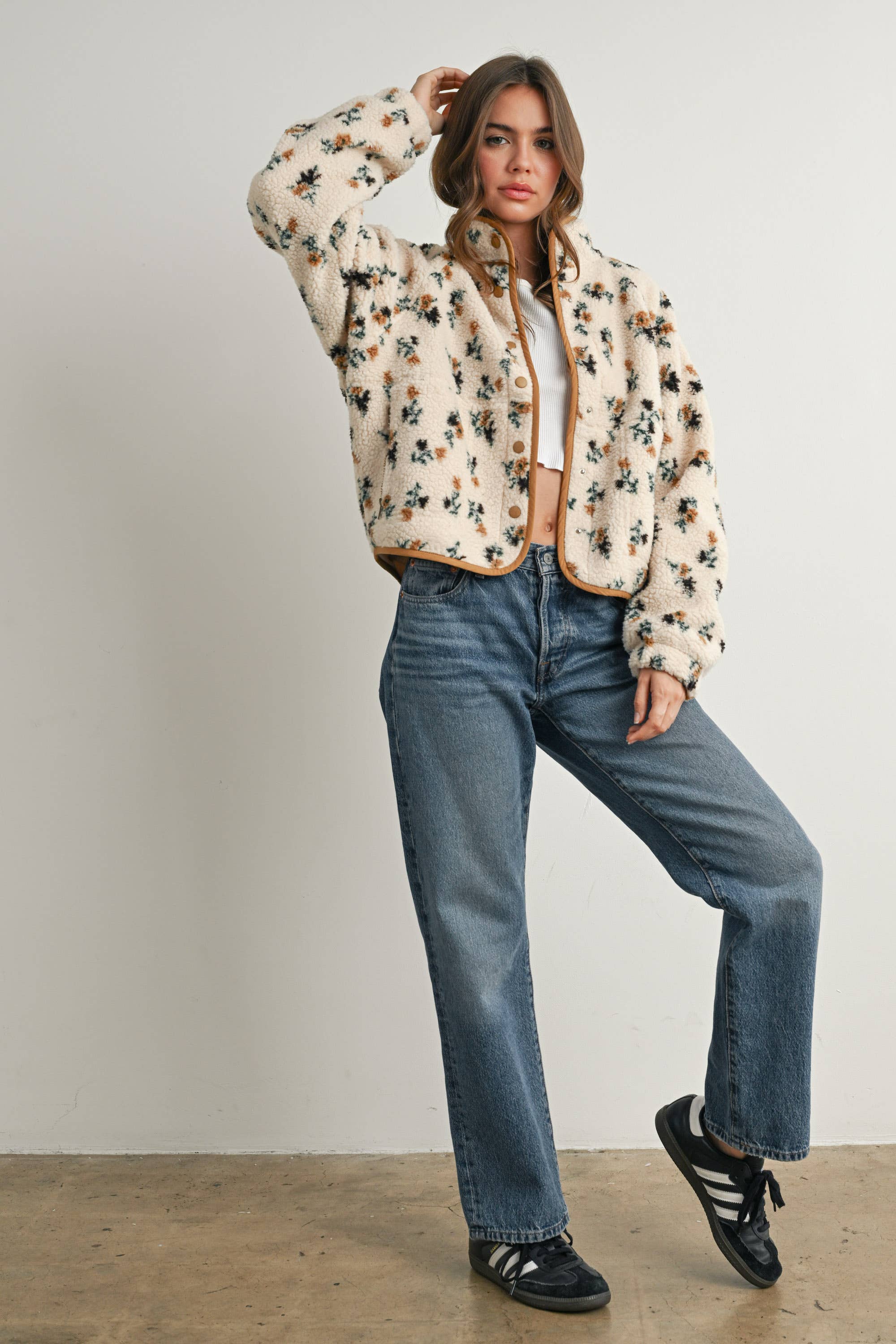 Titi Floral Print Fluffy Fleece Jacket