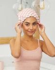 Satin Lined Flexi Shower Cap - Terracotta Checker