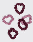 Ruched Lace Scrunchies 5pc Set - Cherry Lacquer & Dusty Pink
