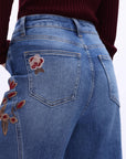 Emmy Embroidered Wide Leg Jeans with Raw Hem