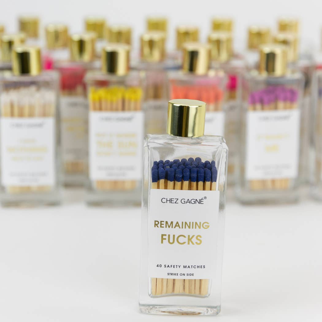 Remaining Fucks - Glass Bottle Matches, Navy, Funny Gift