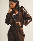 Side Stripe Cropped Zip Up Hoodie