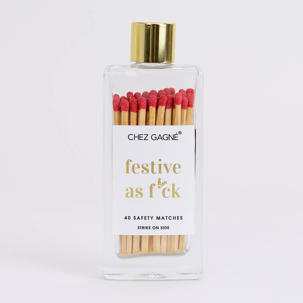 Festive As F*ck - Glass Bottle Matches, Christmas Gift, Red