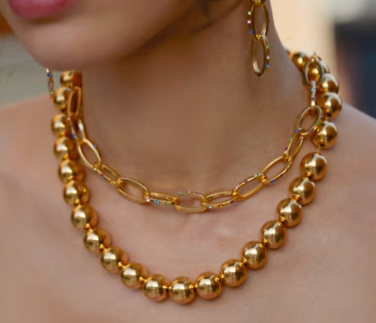 Elysian- Bead Necklace- Steel 14K-Waterproof Cascading sizes