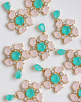 Pink and Turquoise Diamond Pinwheel Statement Earrings
