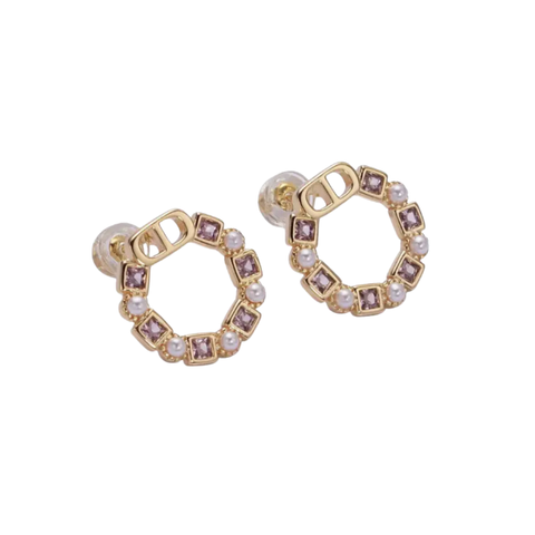 Small Circle Studs with Pearls and Lavender Stones