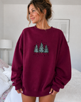 Sparkling Christmas Tree Embroidered Crewneck Sweatshirts