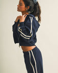 Side Stripe Cropped Zip Up Hoodie
