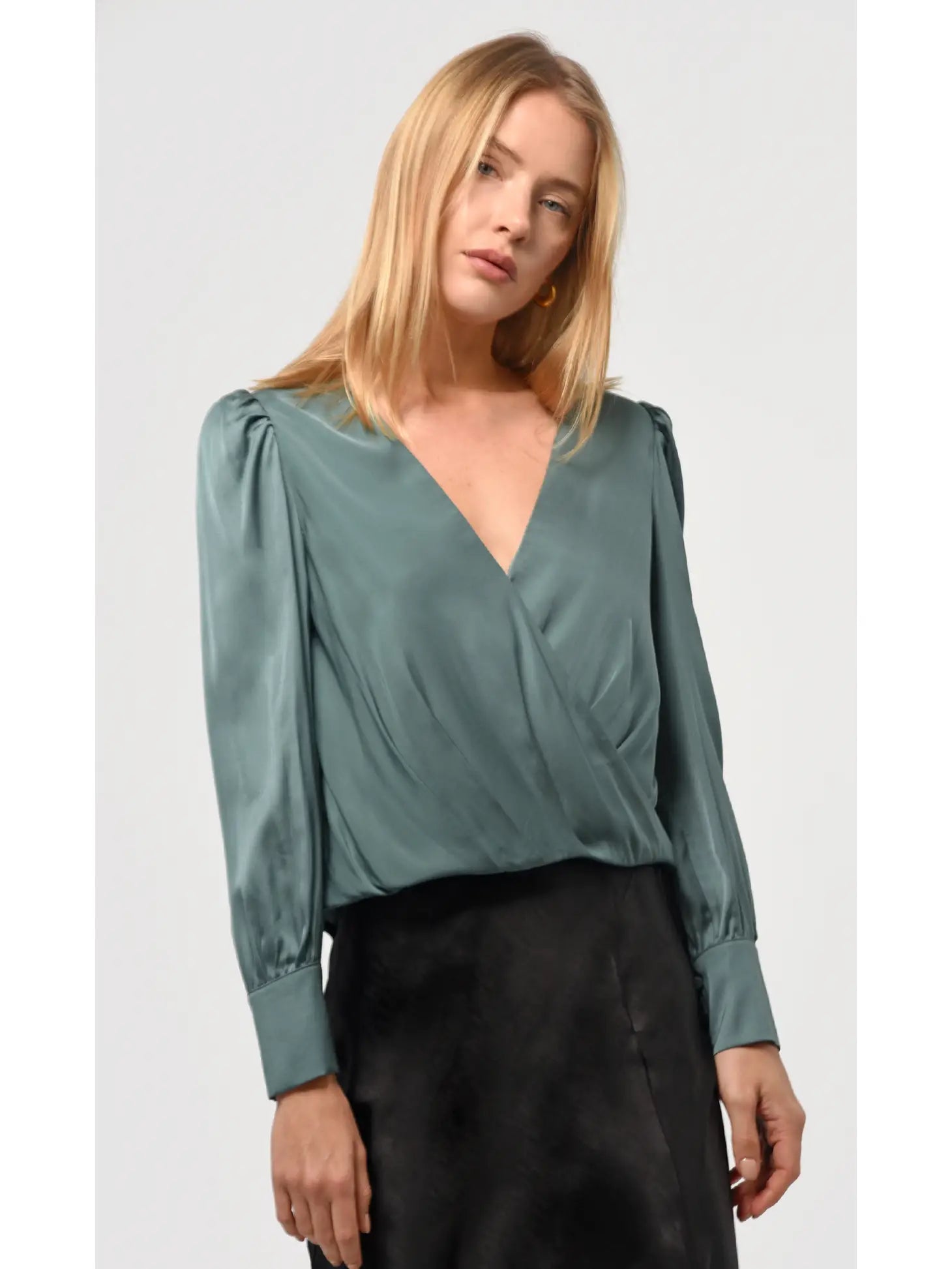 Lourdes Wrap Front Cuffed Blouse