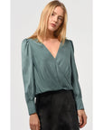 Lourdes Wrap Front Cuffed Blouse