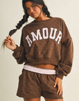 Amour Polka Dot Print Crewneck Crop Sweatshirt