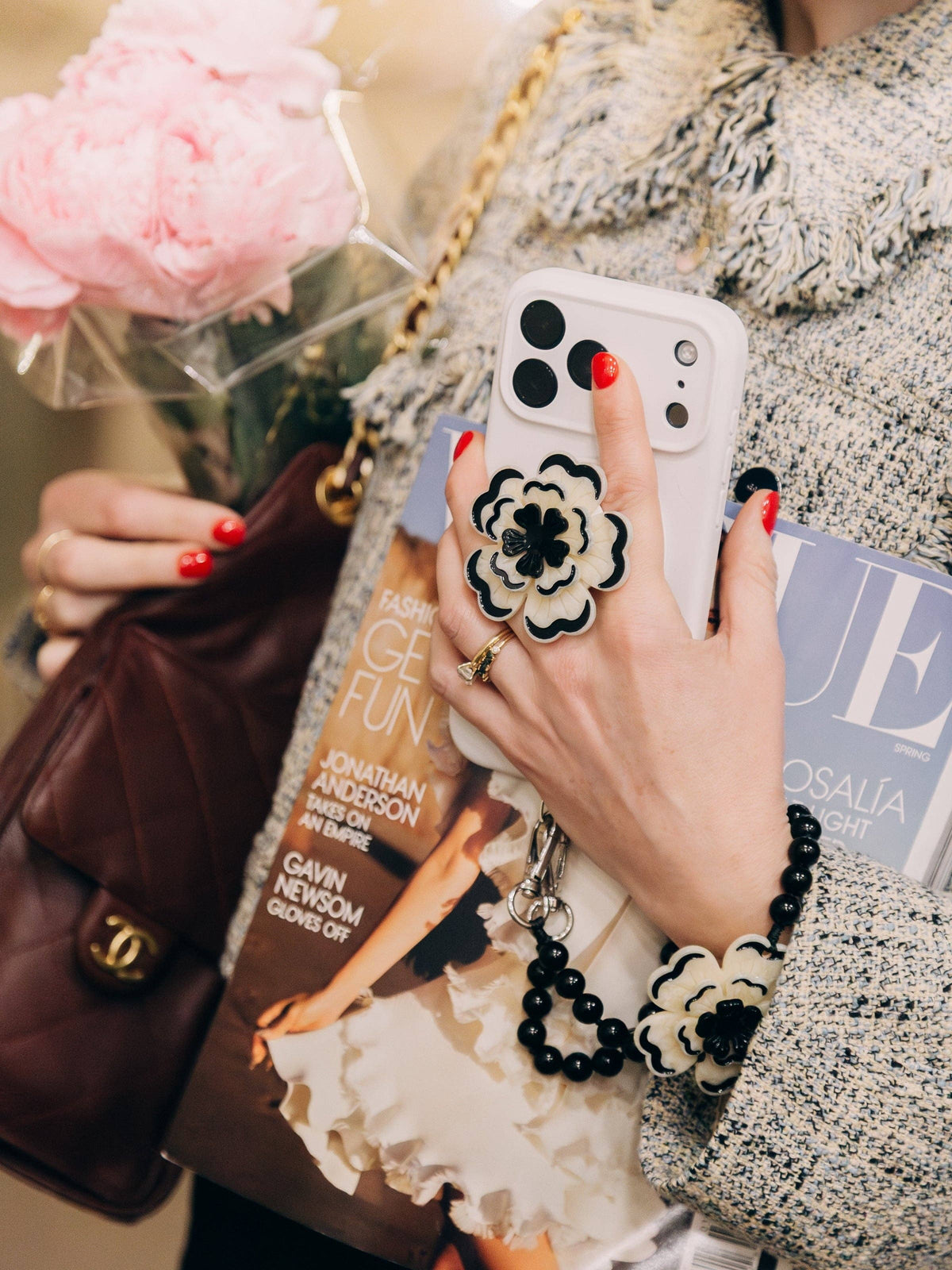 Hand-painted Dianthus Bracelet Phone Chain