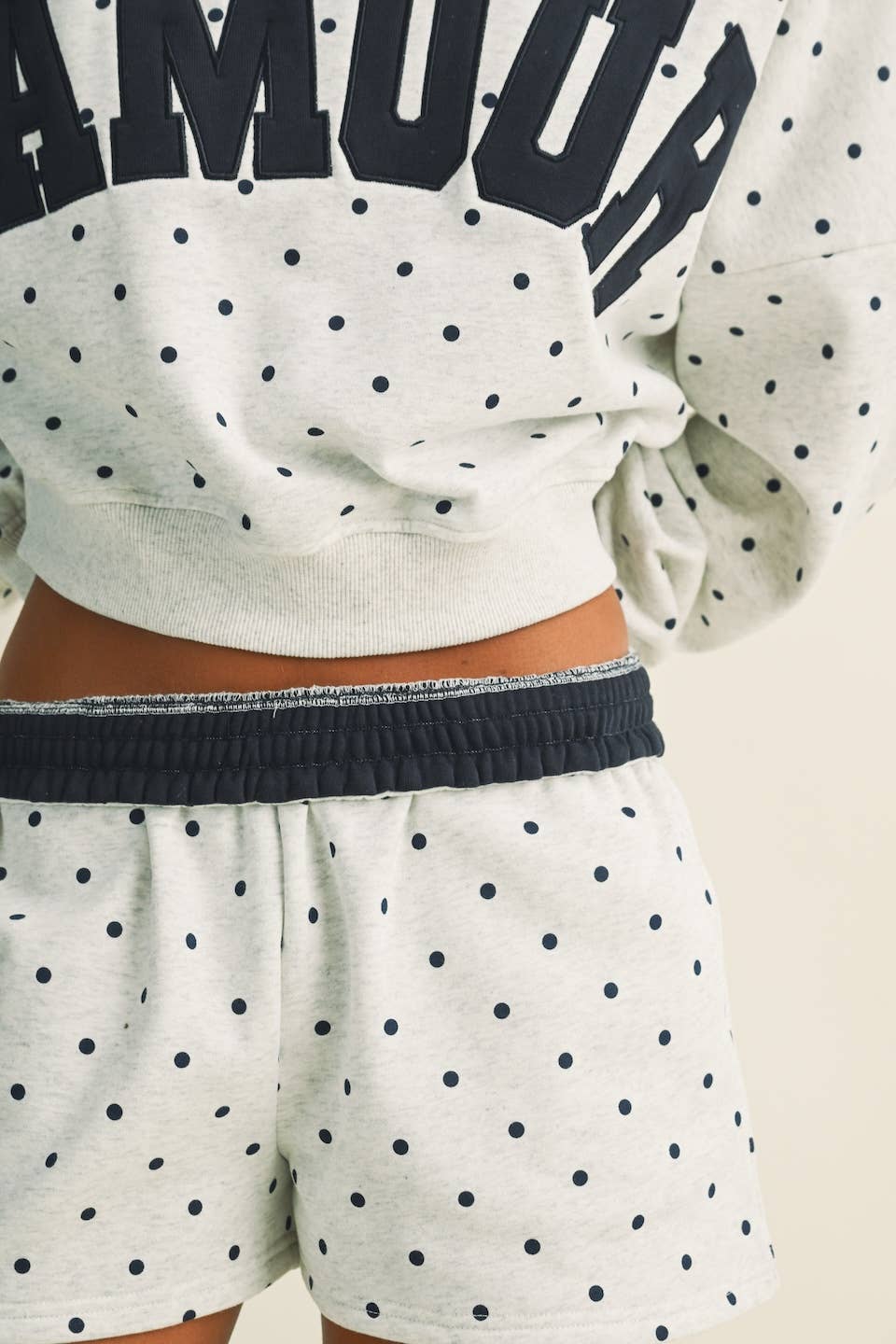 Amour Polka Dot Print Crewneck Crop Sweatshirt