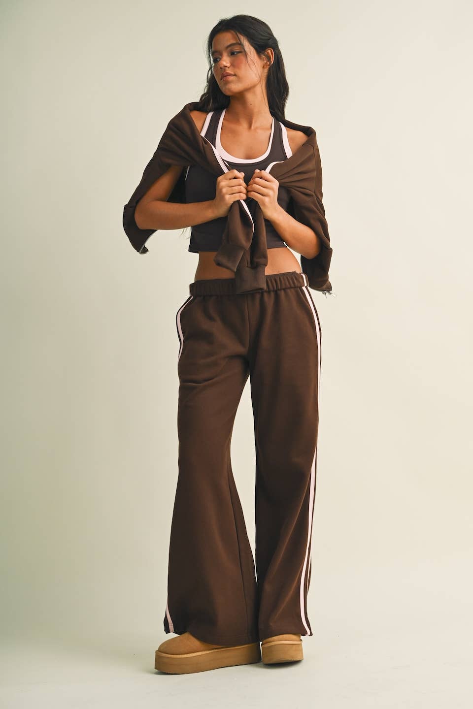 Side Stripe Cropped Zip Up Hoodie