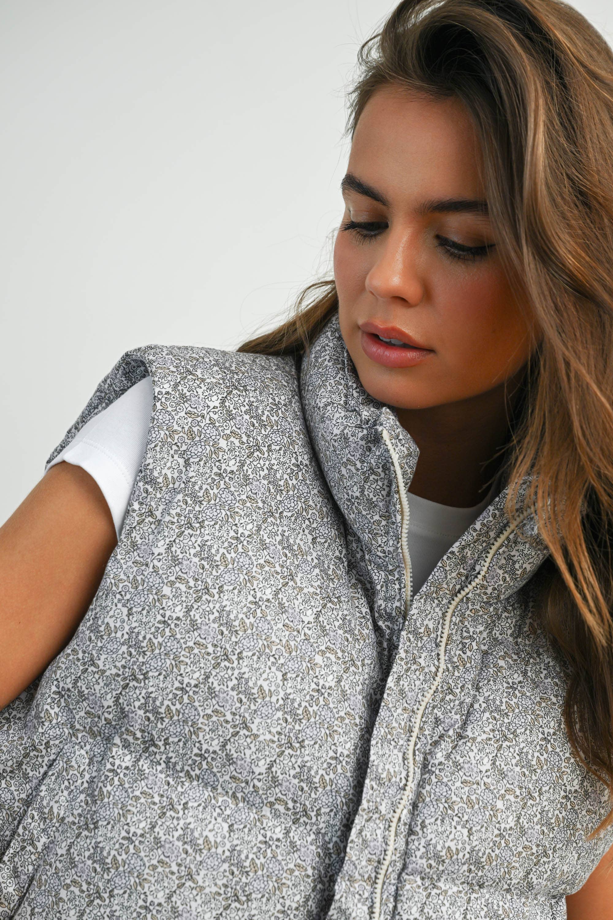 High Neck Floral Puffer Vest