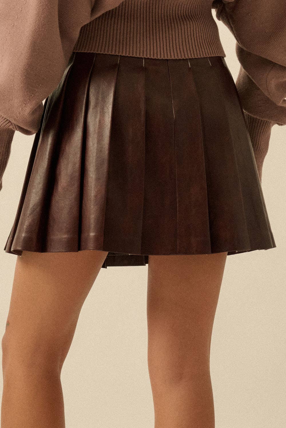 Mona Pleated Leather Skirt