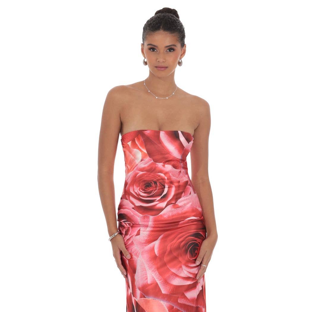 Lucy in the Sky Rose Strapless Maxi Dress in Red Lucy in the Sky Rose Strapless Maxi Dress in Red