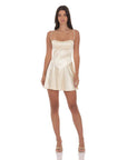 Lucy in the Sky Satin V-Drop Waist Dress in Champagne