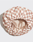 Satin Lined Flexi Shower Cap - Terracotta Checker