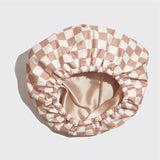 Satin Lined Flexi Shower Cap - Terracotta Checker