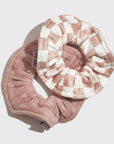Microfiber Quick-Dry Towel Scrunchie 2PC- Terracotta Checker