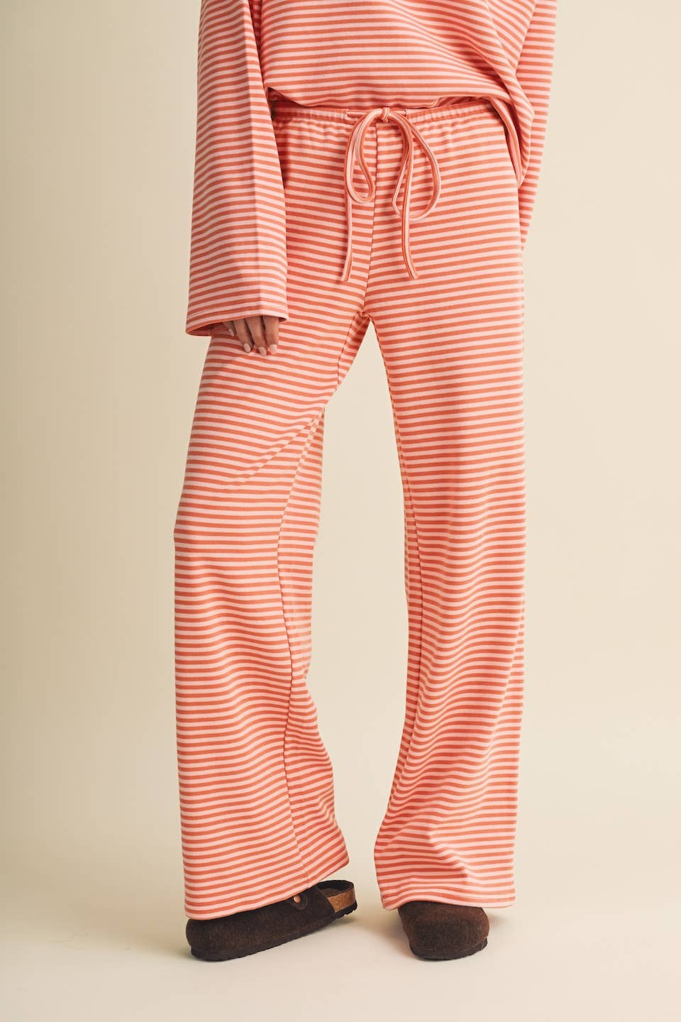 Striped Cotton Knit Wide Leg Pants