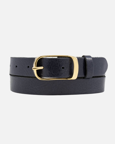 Lasse | Gold Buckle Skinny Classic Design Leather Belt Women