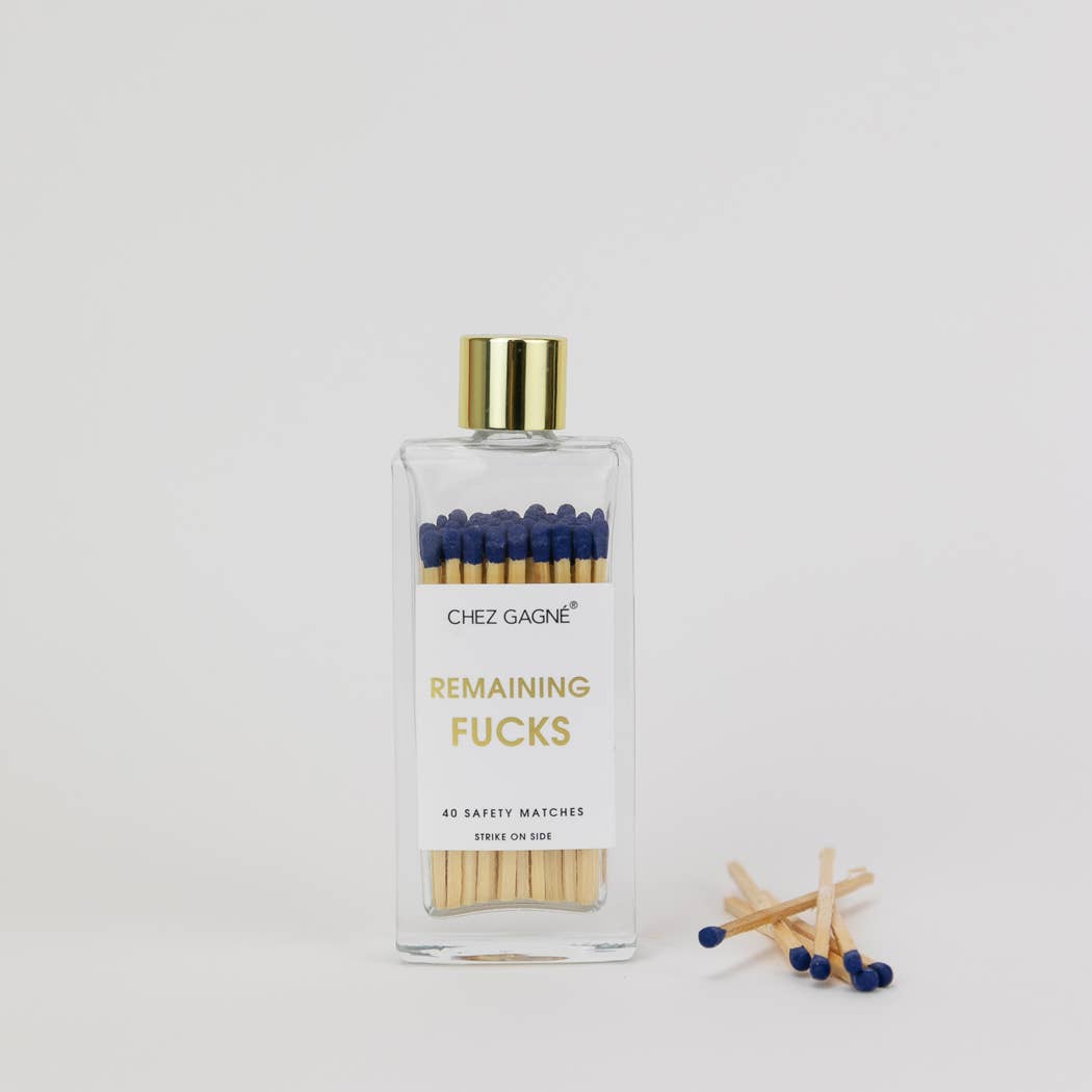 Remaining Fucks - Glass Bottle Matches, Navy, Funny Gift