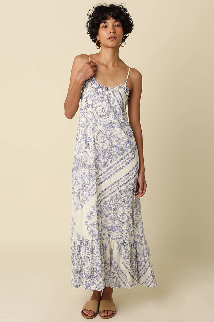 Magie Ruffle Trim Print Sleeveless Maxi Dress
