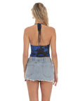 Lucy in the Sky Mesh Floral Halter Top in Black and Blue