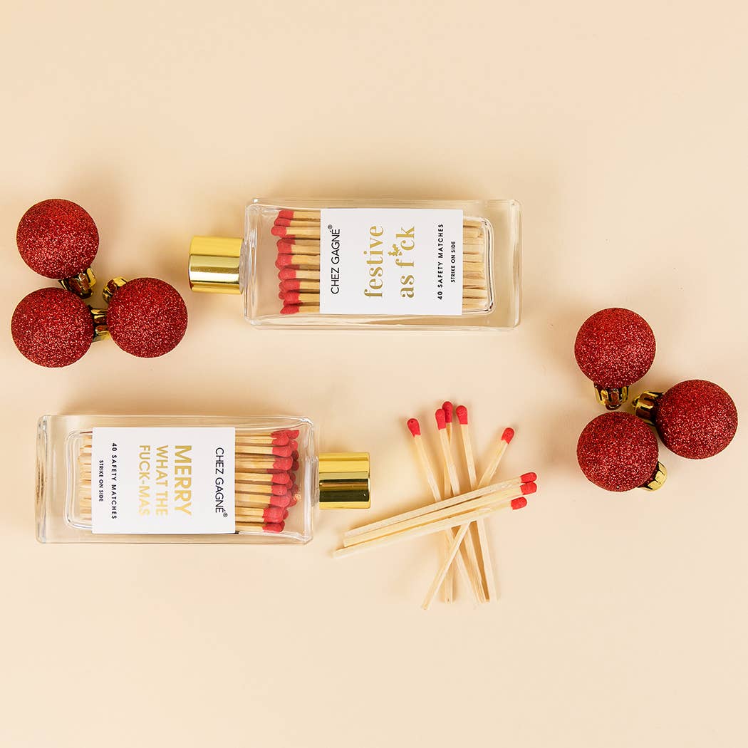 Festive As F*ck - Glass Bottle Matches, Christmas Gift, Red