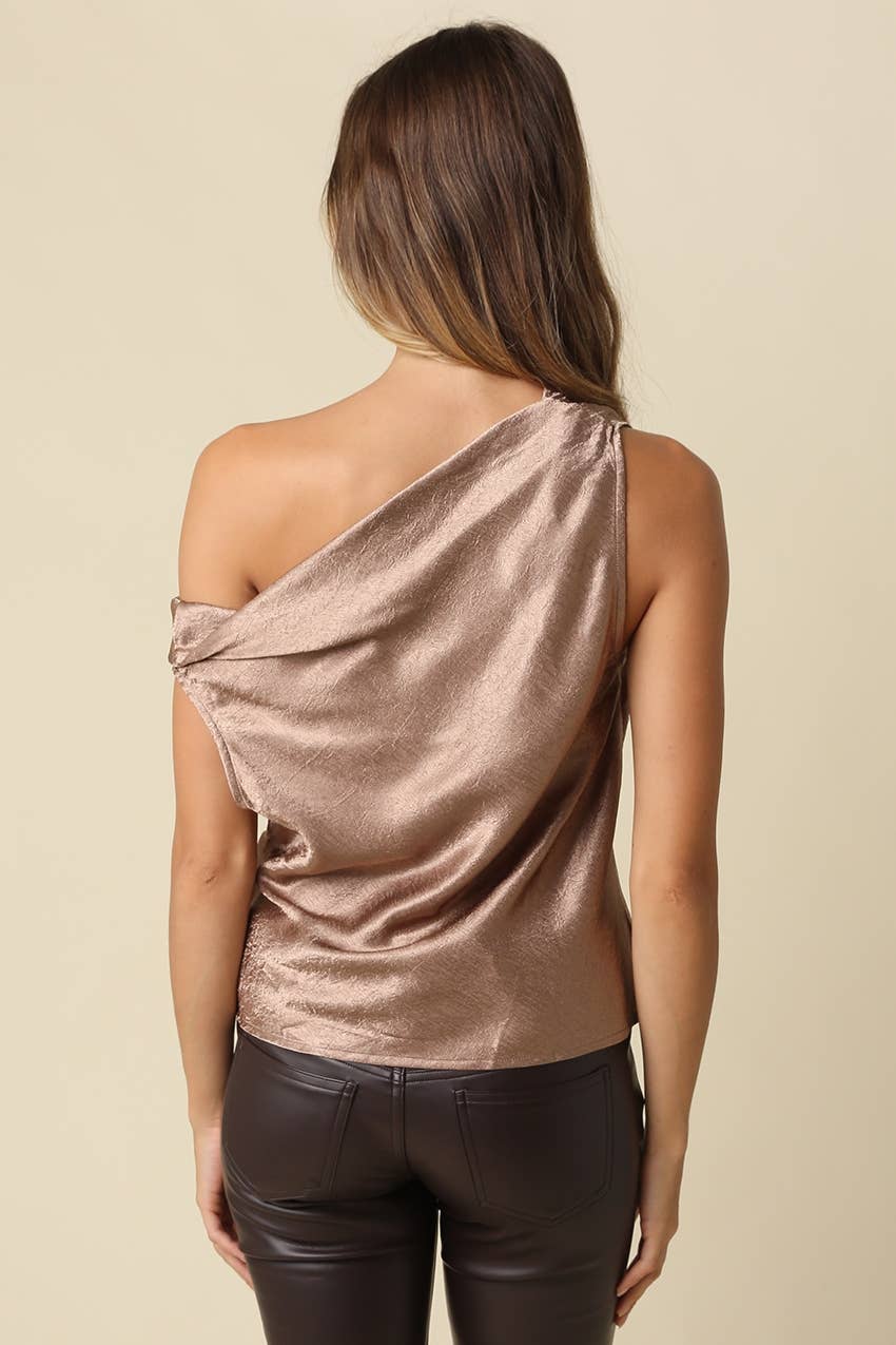 Diana Draped One-Shoulder Satin Top