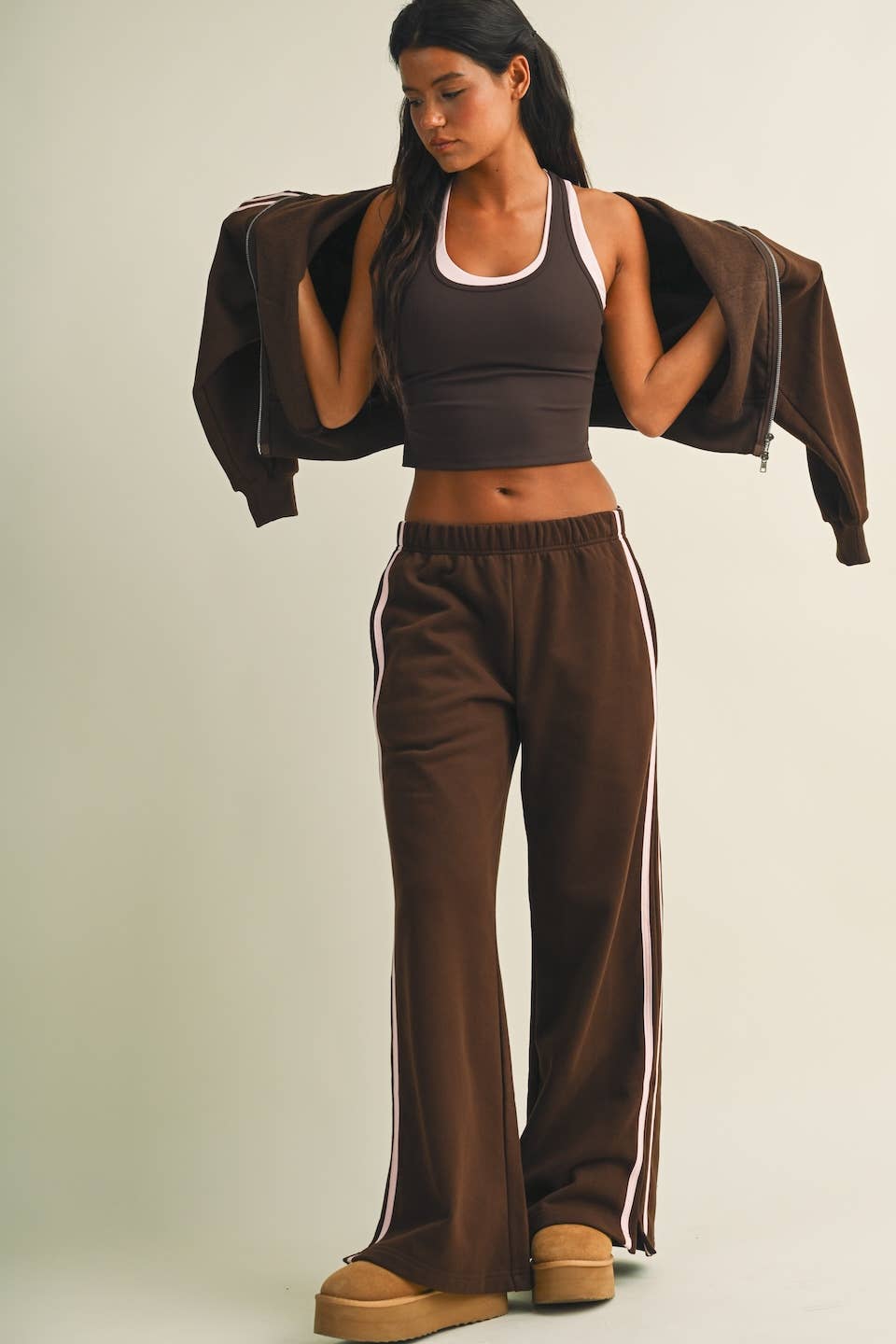 Side Stripe Cropped Zip Up Hoodie