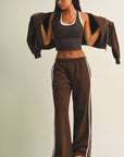 Side Stripe Cropped Zip Up Hoodie