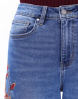 Emmy Embroidered Wide Leg Jeans with Raw Hem