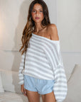 Paisey Striped Knit Off The Shoulder Sweater