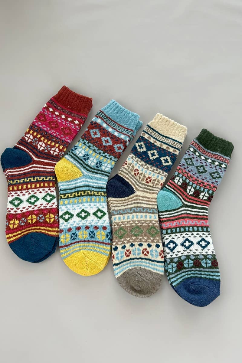 Retro Geometric Knit Crew Socks Winter Warm Ethnic Socks