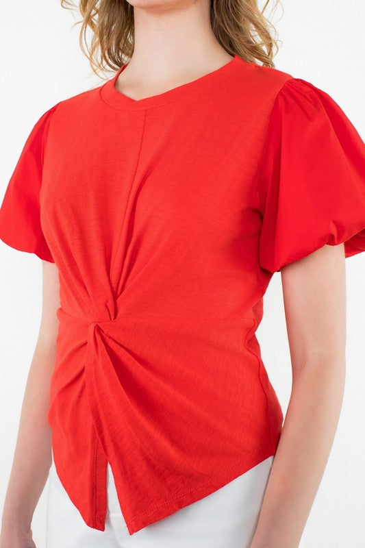 Polly Puff Sleeve Twist Front Top