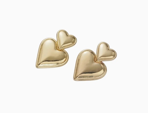 Gold Double Heart Stud Earrings